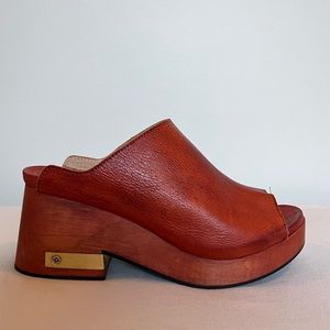 FREE PEOPLE  NWOT Wooden Platform Leather Heeled Clogs